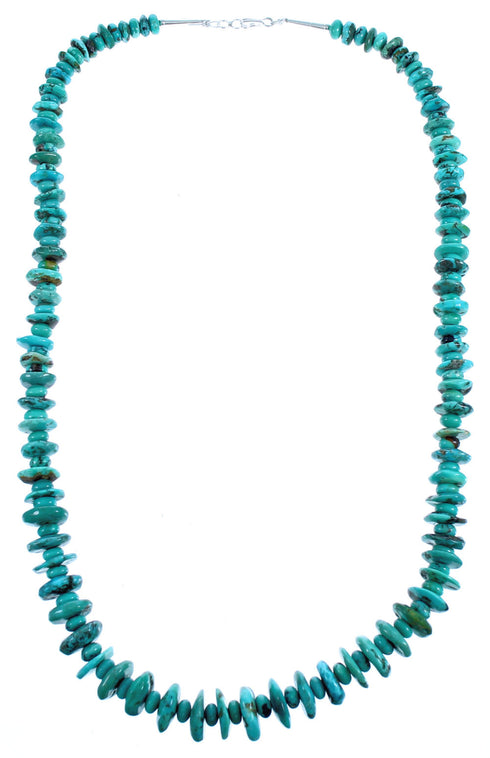 Southwestern Genuine Sterling Silver And Turquoise Bead Necklace DX117674